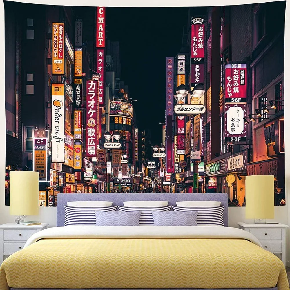 Retro Neon Tokyo Japan Skyline Cityscape Wall Decor for Patio/Bedroom/LivingRoom